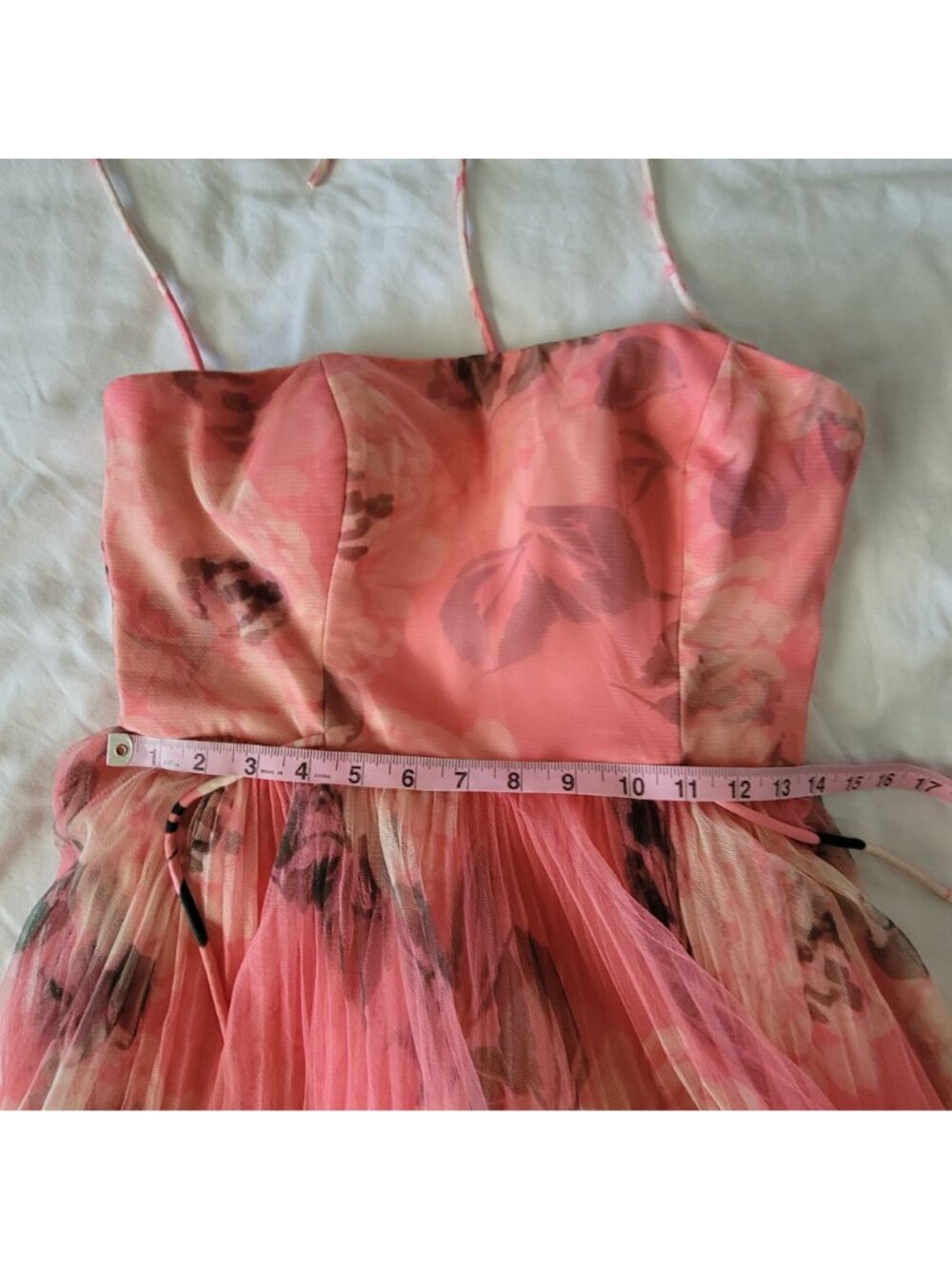 Hutch Costella Strapless Midi Dress Pleated Floral Tulle Romance Formal Womens 6 - Picture 4 of 8